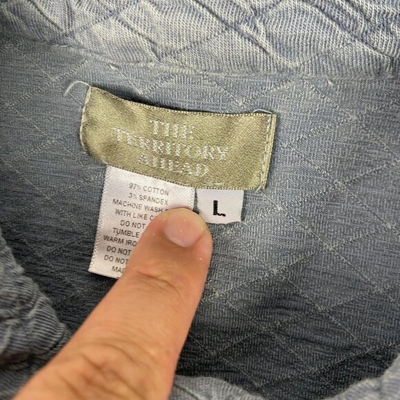 The Territory Ahead Jacket Mens Large Blue Quilted Button Front Cotton Made USA - Picture 8 of 8
